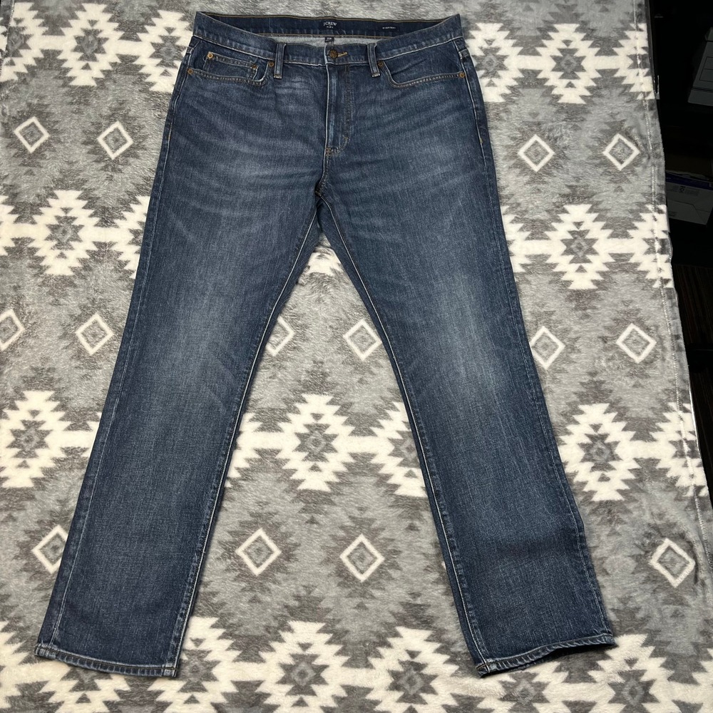 J.Crew Flex Straight Fit Jeans Mens 36x32 Dark Wash Blue Denim Stretch Pants